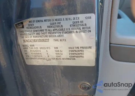 2009 Chevrolet Hhr Lt from USA, damaged, VIN 3GNCA23BX9S606227